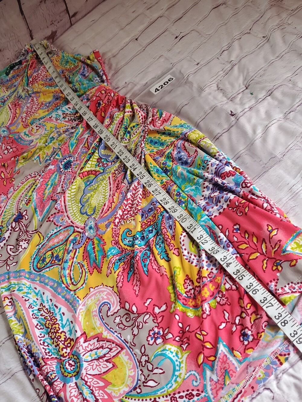 Ralph Lauren Multicolor Paisley Midi Dress Green Label Sleeveless Slit Size 4 - Picture 13 of 13